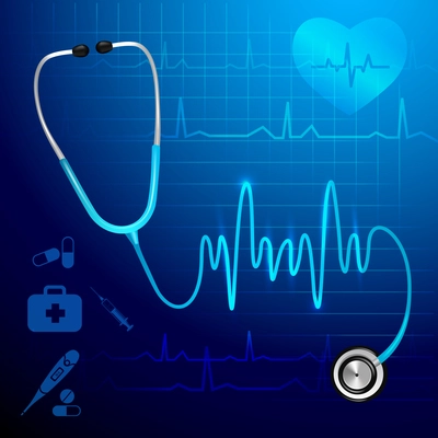 Medical health service stethoscope and heartbeat pulse line background vector illustration