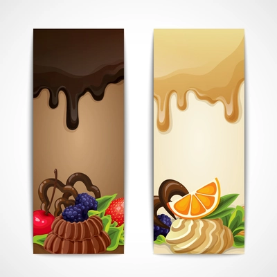 Sweets dessert food dark and white chocolate banners vertical vector illustration