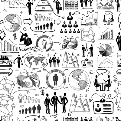 Sketch business organization management process seamless pattern doodle vector illustration