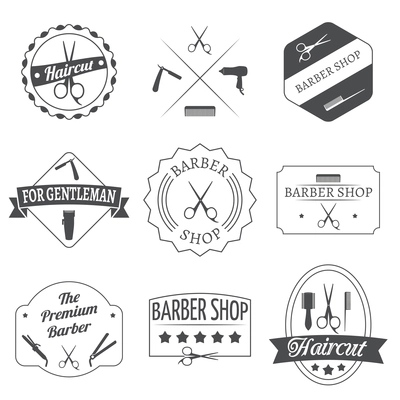 Hairdresser haircut barber shop label set isolated vector illustration