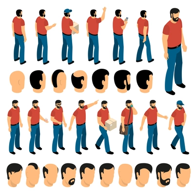 Creation set of man characters and different types of hairstyle for create animation isolated vector illustration