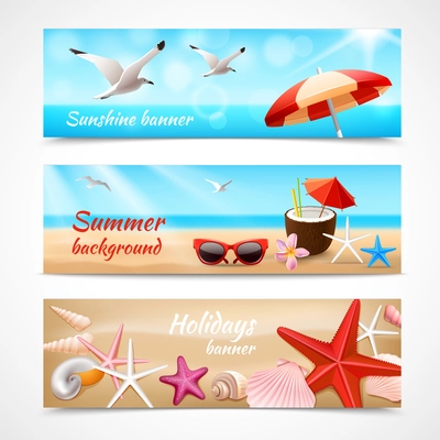 Summer holidays beach labels with seagull cocktail sea shell vector illustration