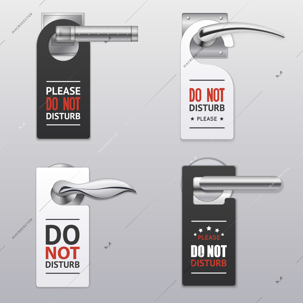 Do not disturb hanging door sign in black and white colors realistic vector illustration