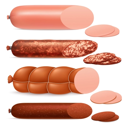 Realistic sausage set with different types of sausage isolated vector illustration