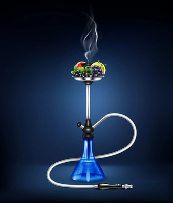 Colored and isolated stylish realistic hookah fruit composition on dark blue background vector illustration