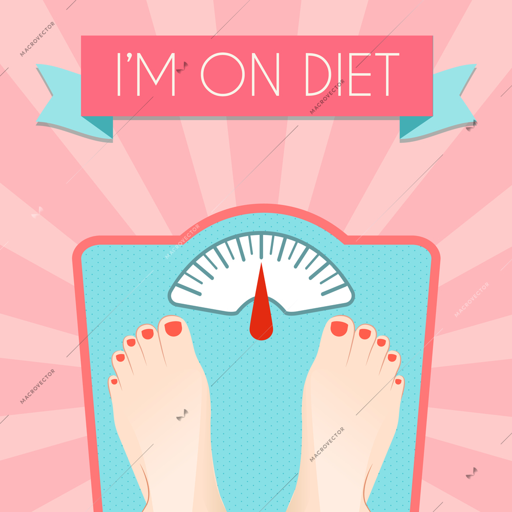 Healthy weight loss control with retro scale diet concept decorative poster vector illustration