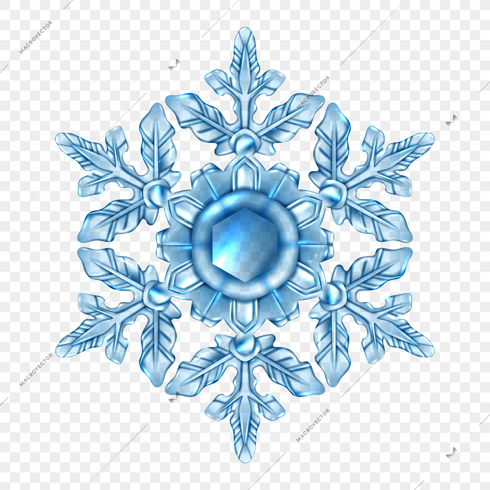 Light blue and realistic snowflake transparent composition in crystal style or glass vector illustration