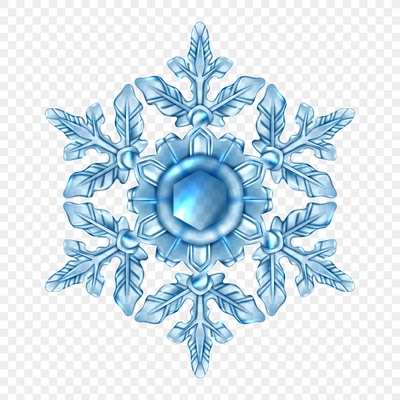 Light blue and realistic snowflake transparent composition in crystal style or glass vector illustration