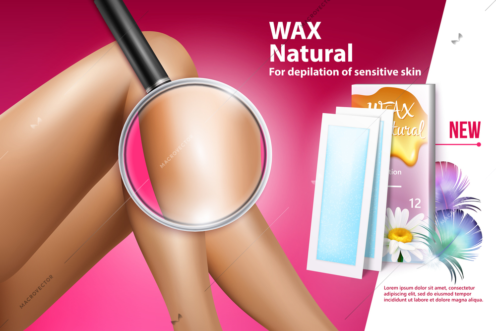 Depilation colored composition with wax natural for depilation of sensitive skin description vector illustration