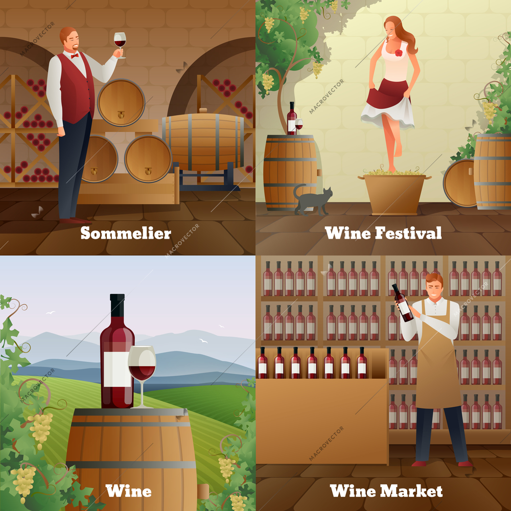 Wine production gradient concept icons set  flat isolated vector illustration