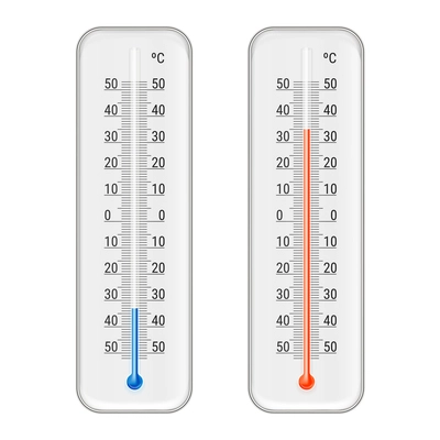 Classic outdoor and indoor celsius alcohol ethanol red  and blue thermometers set for meteorological measurements realistic vector illustration