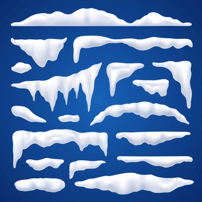 Snow capes and piles winter realistic set on blue background isolated vector illustration