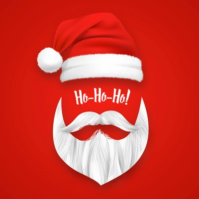Realistic Santa Claus Christmas mask on red background isolated vector illustration