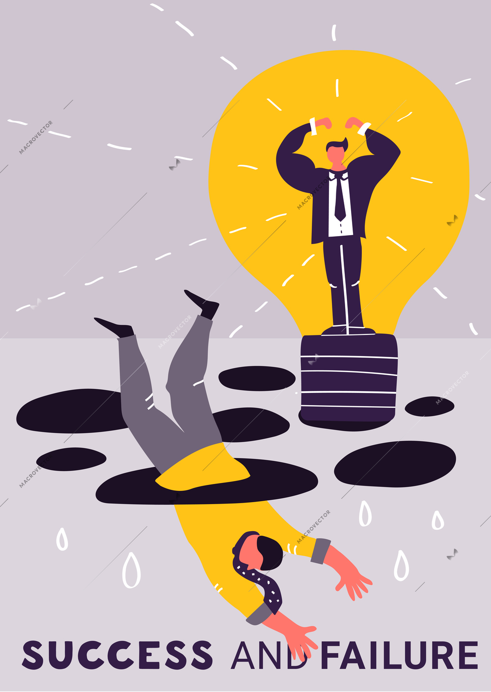 Failure success business poster with two people are engaged in the struggle for supremacy vector illustration