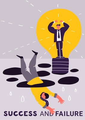 Failure success business poster with two people are engaged in the struggle for supremacy vector illustration