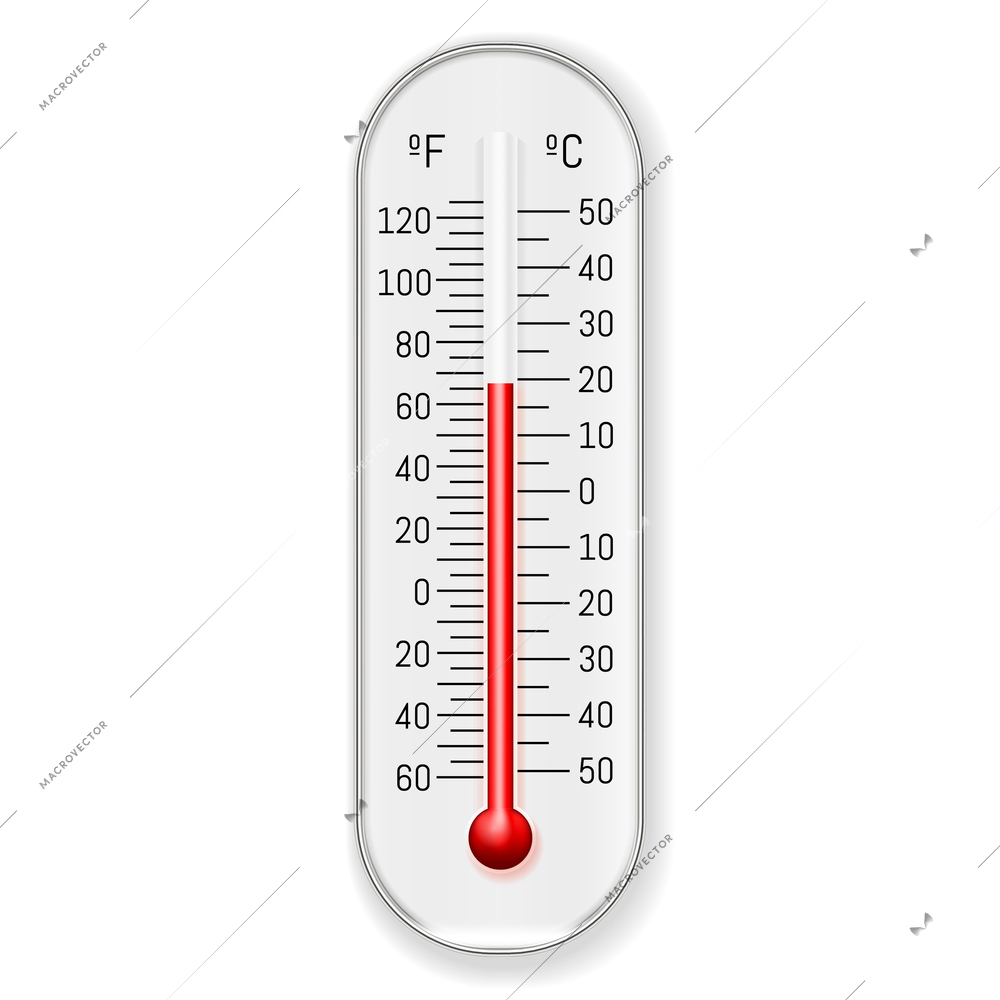 Classic outdoor and indoor celsius fahrenheit alcohol ethanol red dye thermometer for meteorological measurements realistic vector illustration