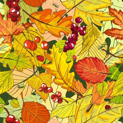 Autumn background with fallen leaves and berries vector illustration