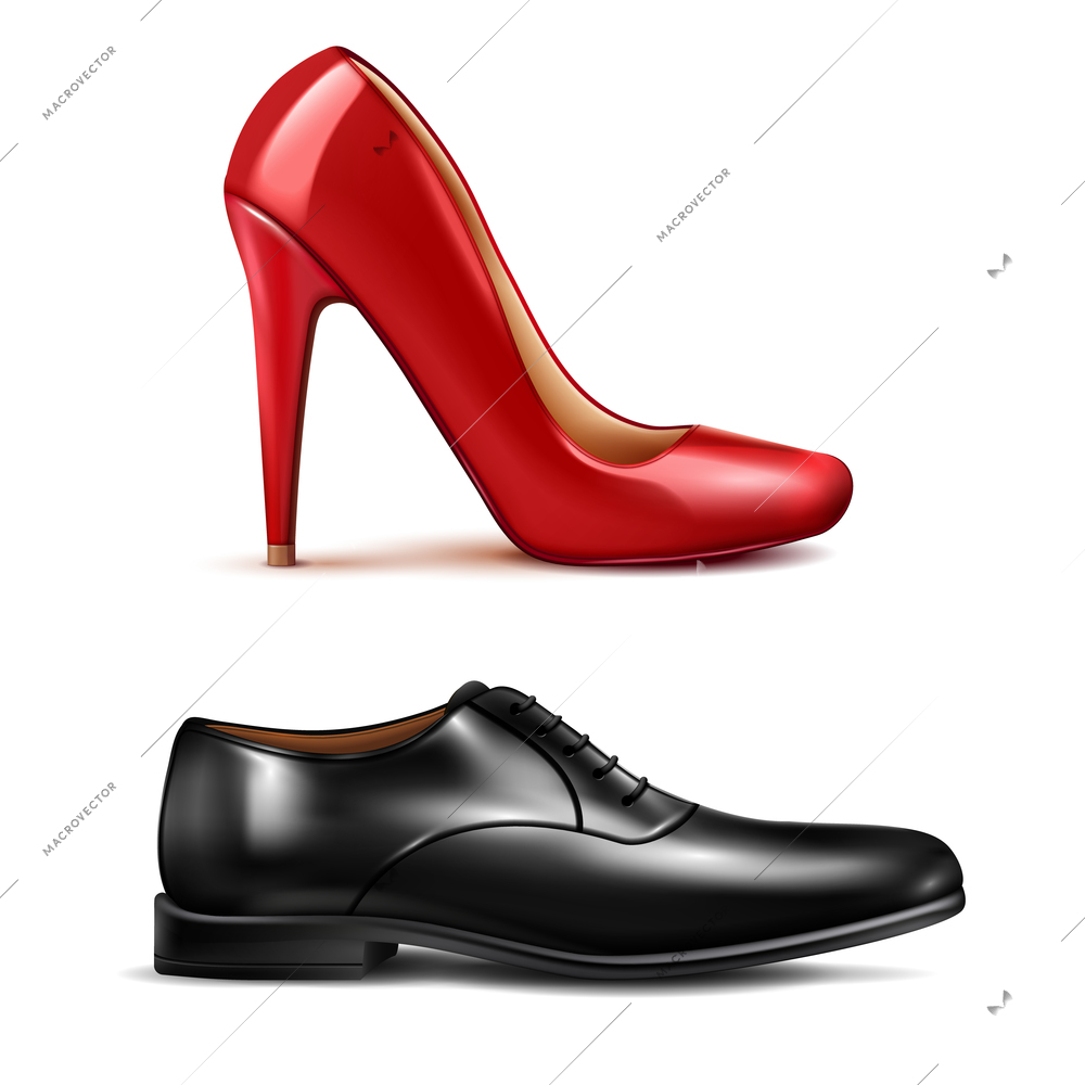 Shoes realistic set witn men and women shoes isolated vector illustration