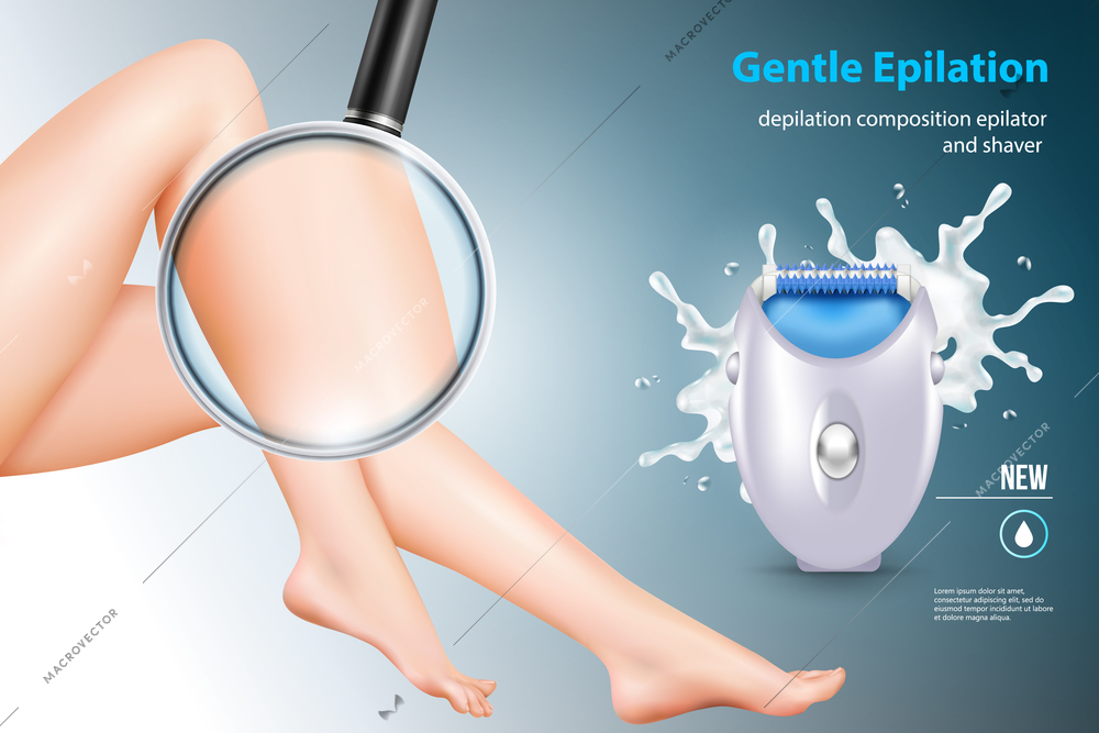 Depilation realistic poster with gentle epilation and shaving symbols vector illustration