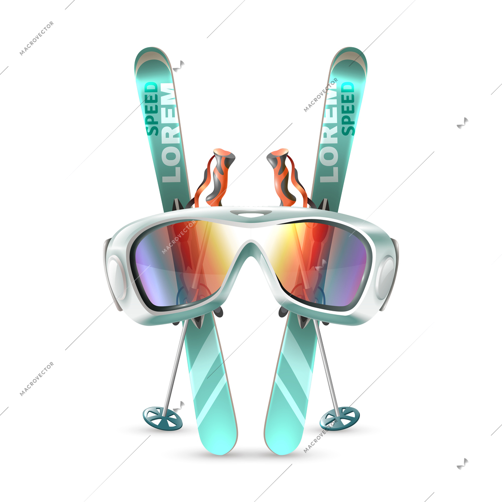 Colored and isolated ski club icon set with equipment extremals on white background vector illustration