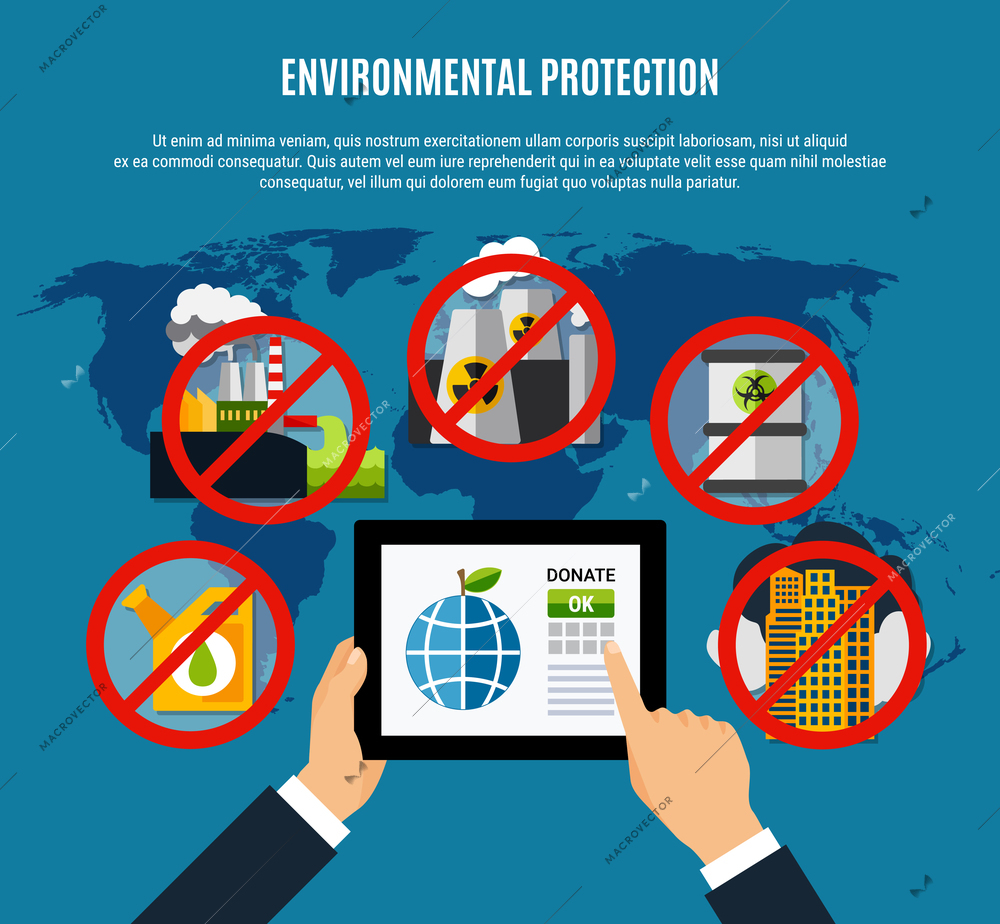 Environmental protection concept with clean planet symbols flat vector illustration