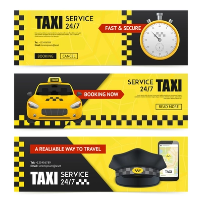 Taxi horizontal banners set with transportation symbols realistic isolated vector illustration