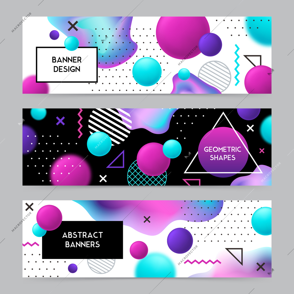 Abstract geometric shapes horizontal banners set flat isolated vector illustration