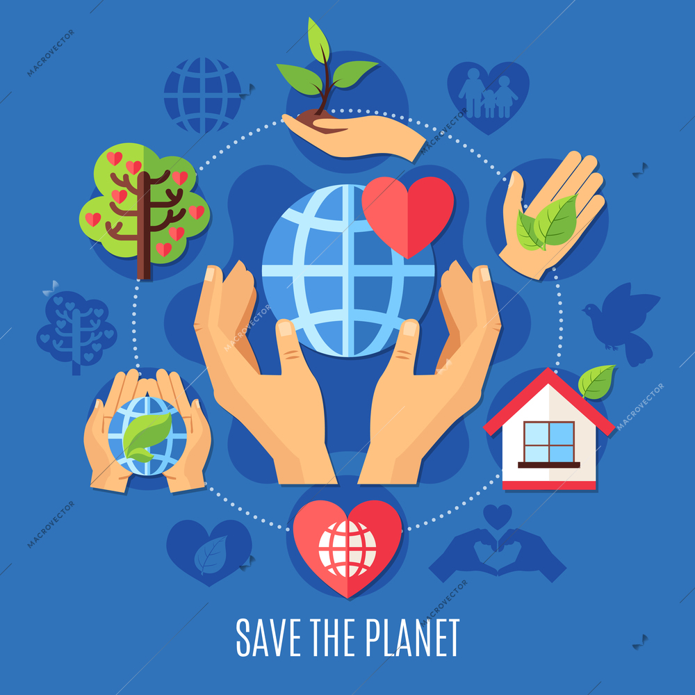 Charity composition with round composition of pictogram icons with plants green leaves globe symbols and hands vector illustration