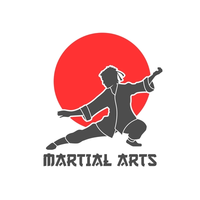 Martial arts logo in Japanese design with sun and kimono flat vector illustration