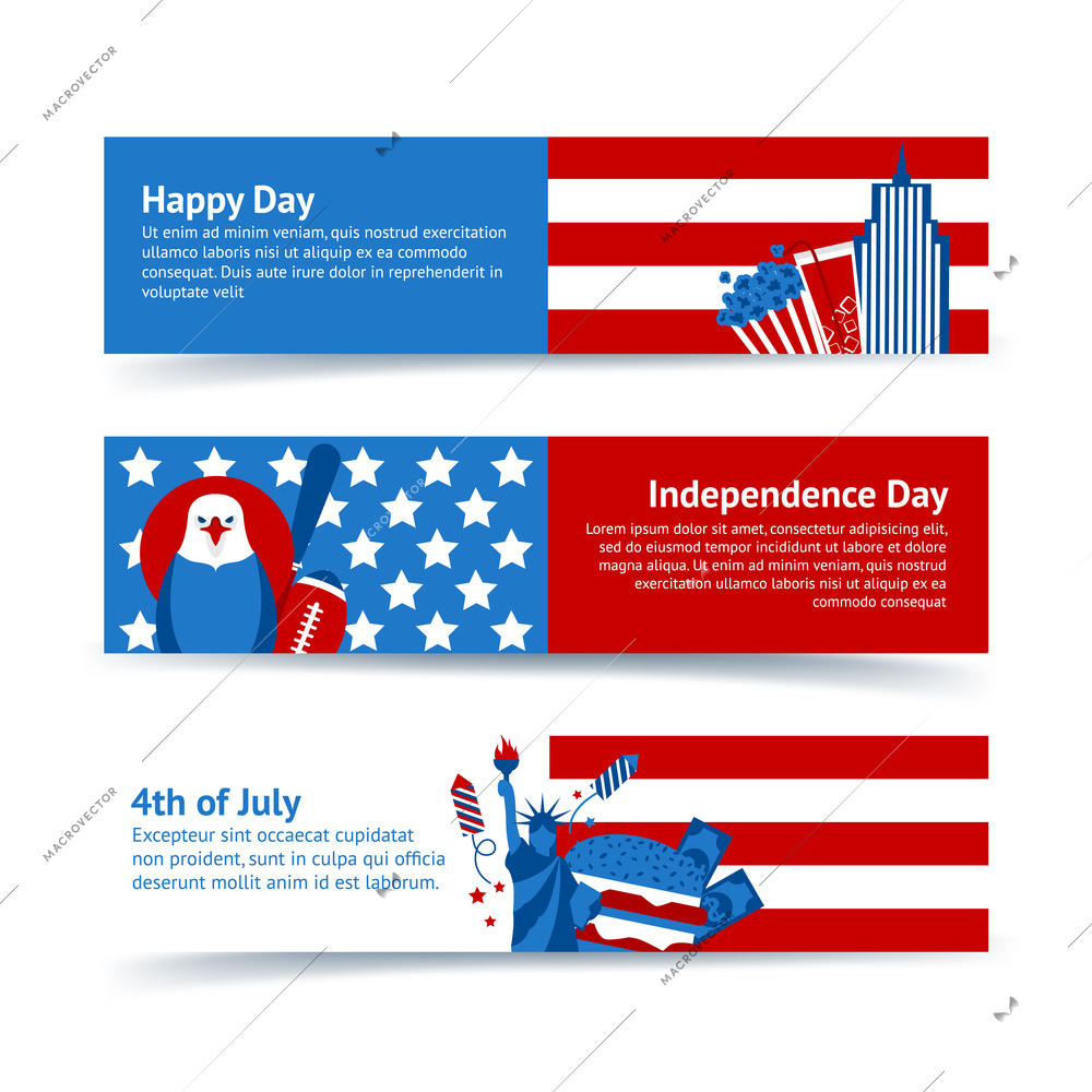 New York USA set of eagle flag skyscraper banners set vector illustration