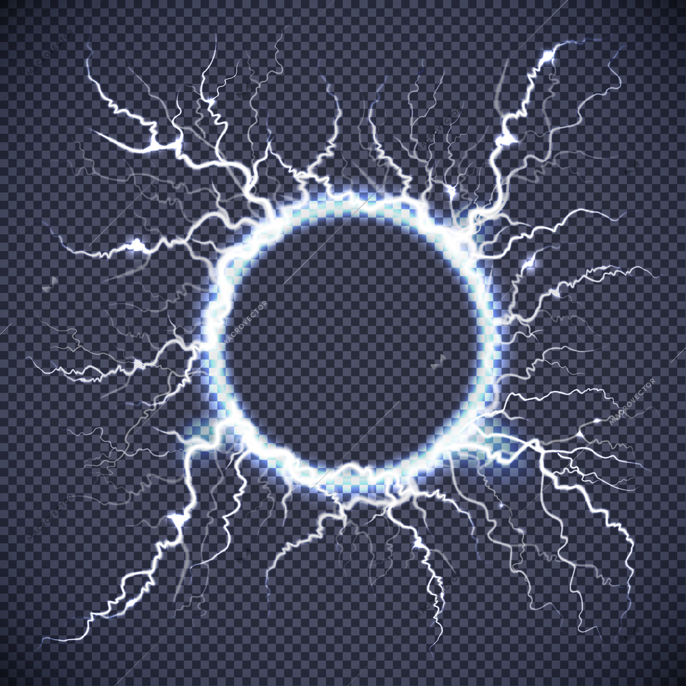 Luminous electric circle loop lightning atmospheric phenomenon realistic image on dark transparent background vector illustration