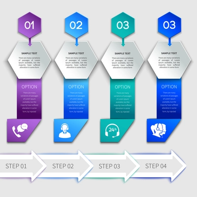 Origami infographics service elements template with ribbon options and icons vector illustration