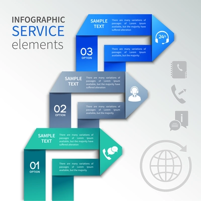 Origami infographics service elements template with ribbon options and support and assistance icons vector illustration