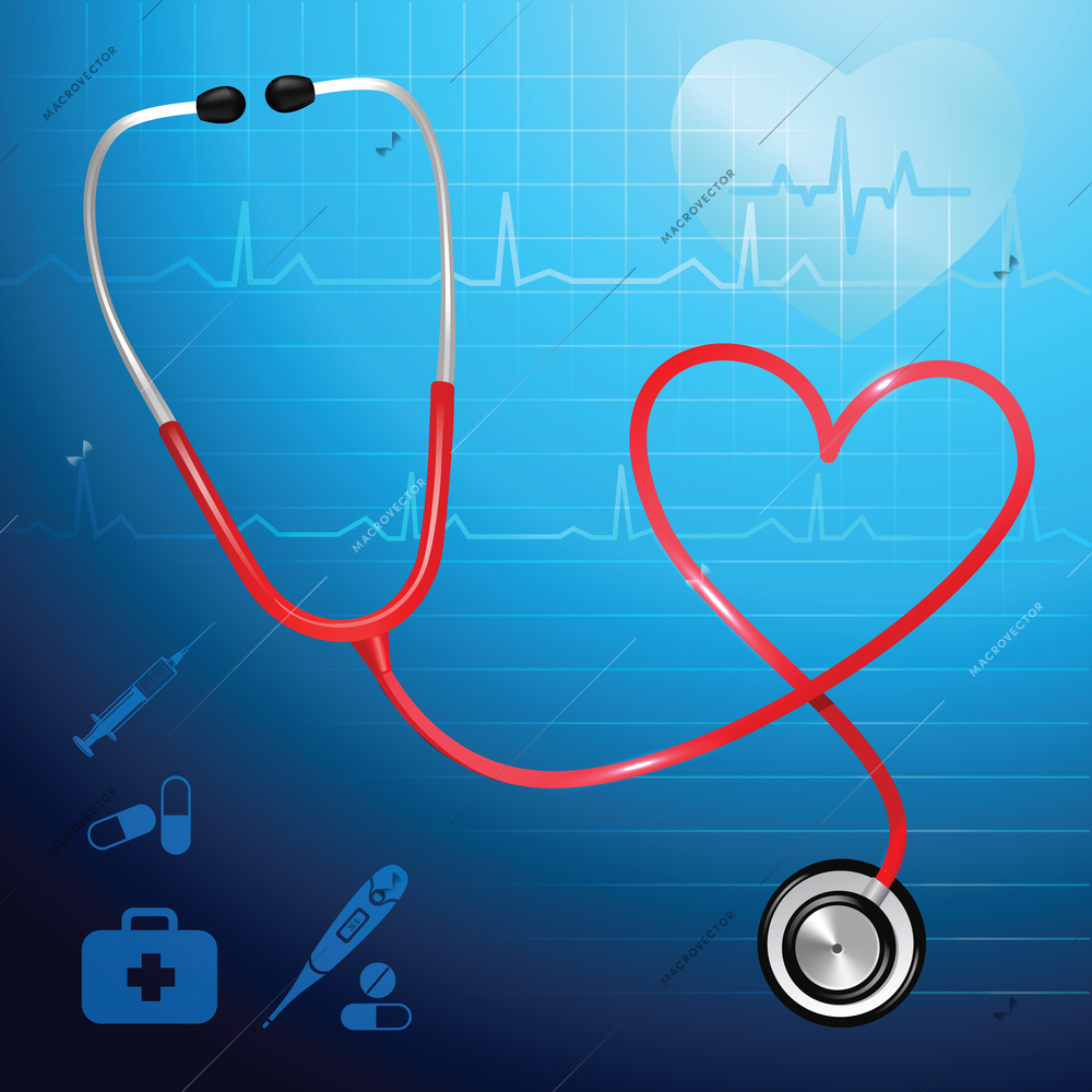 Medical health service stethoscope and heart symbol background vector illustration