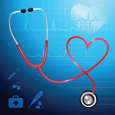 Medical health service stethoscope and heart symbol background vector illustration