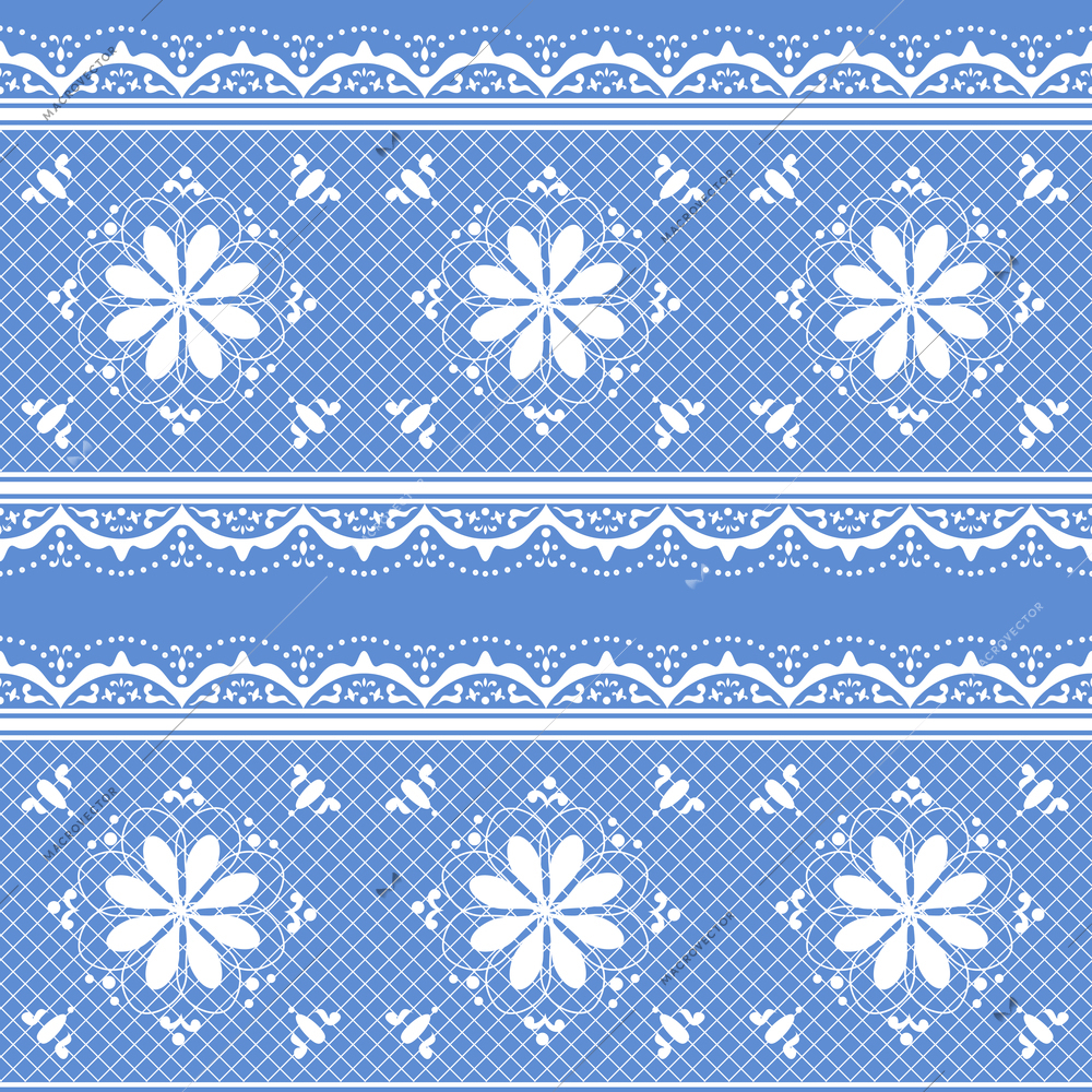 Vector lace white on blue floral pattern for design