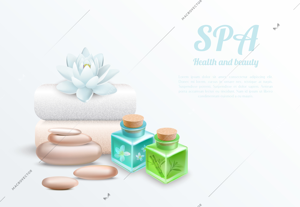 Spa gentle design concept with beauty health care and wellness therapy set realistic vector illustration