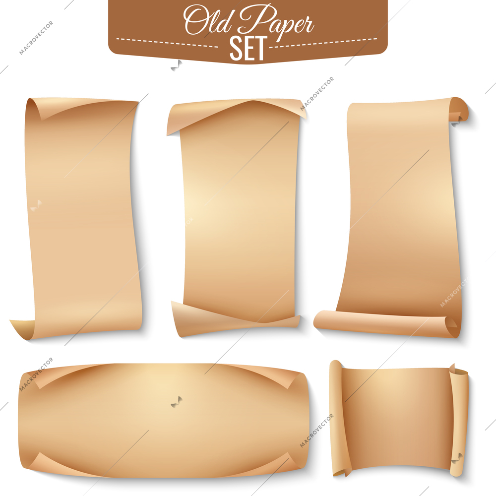 Realistic old paper banner icon set with beige ribbons or sheets of paper vector illustration