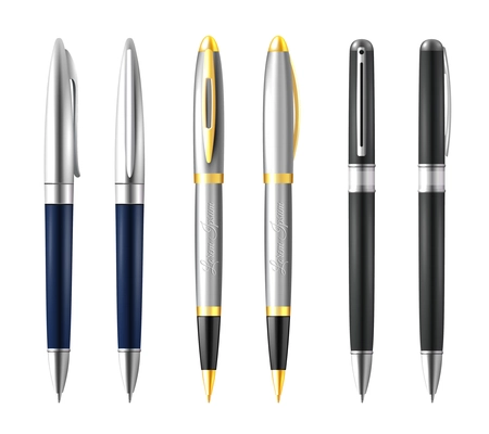 Realistic business pen icon set with silver gold and black premium color vector illustration