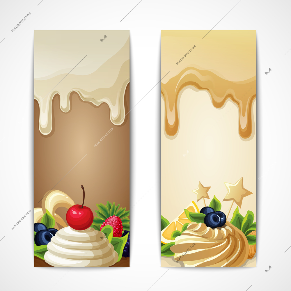 Sweets dessert food white chocolate and caramel vertical vector illustration