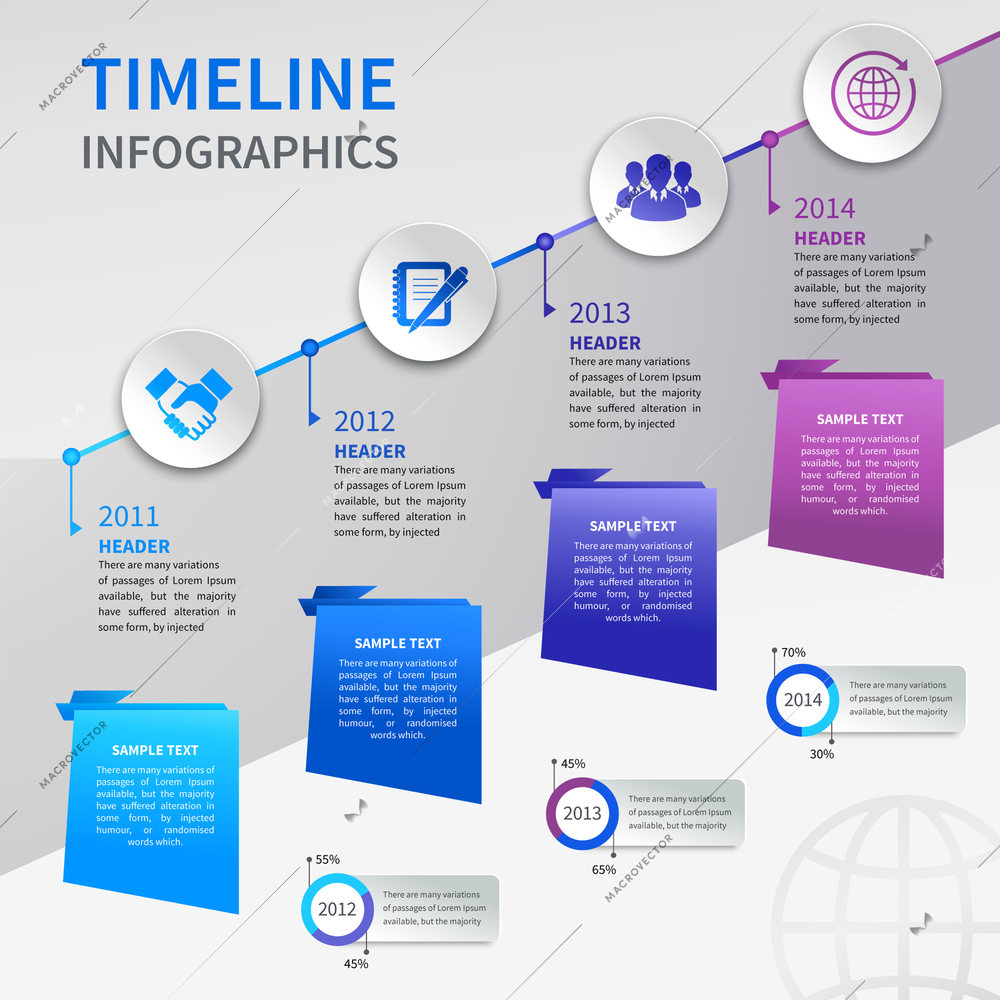 Abstract paper timeline infographics design template with ladder bookmarks and business icons vector illustration