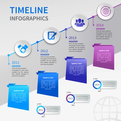 Abstract paper timeline infographics design template with ladder bookmarks and business icons vector illustration