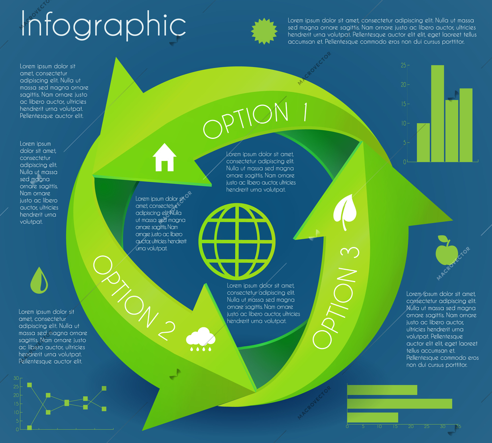 Infographic green arrow circle eco cycle production presentation chart vector illustration