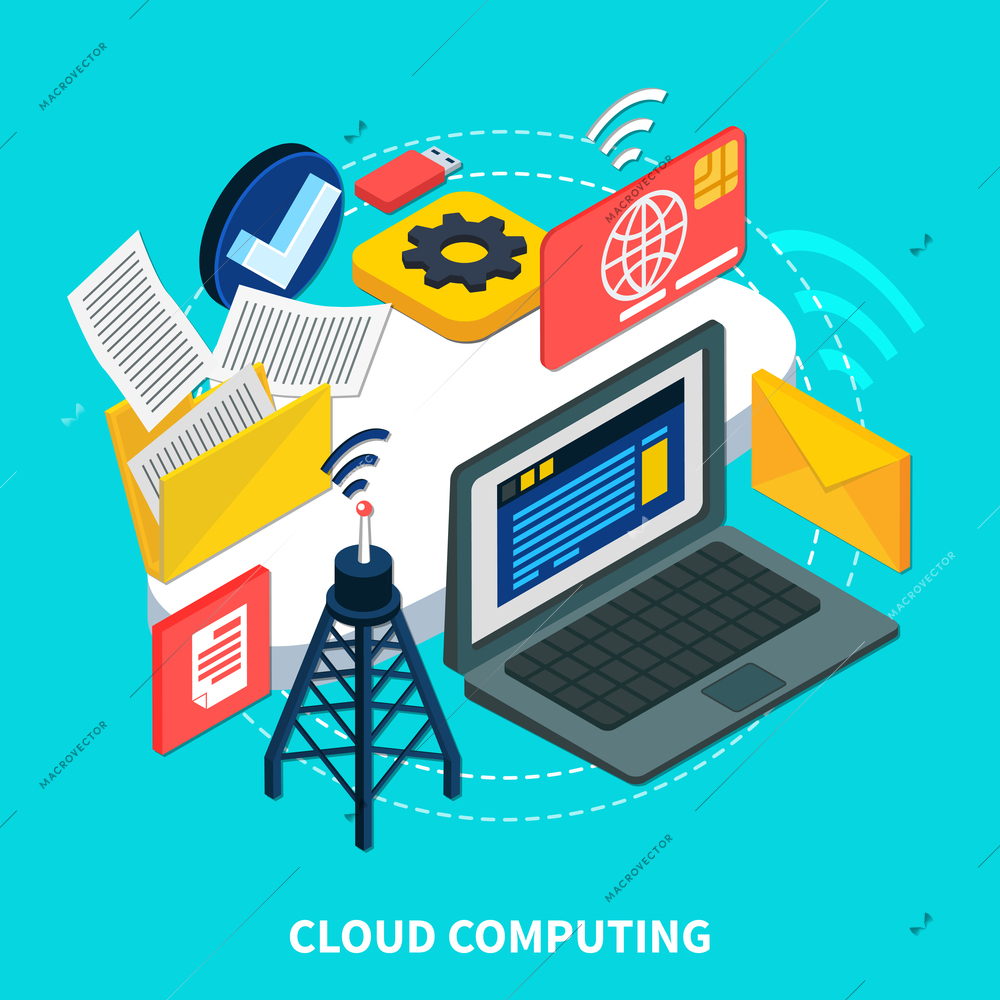 Cloud computing  isometric design concept illustrated data storage network technology 3d vector illustration