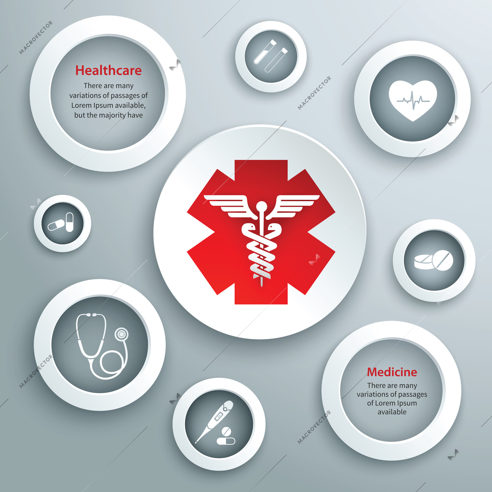 Medical emergency services paper symbols set with capsule stethoscope and healthcare icon isolated vector illustration