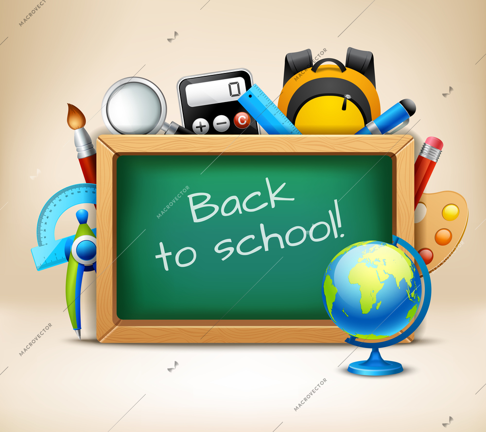 Chalkboard back to school frame with education elements  vector illustration