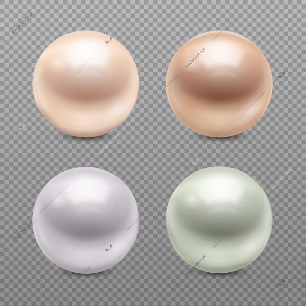 Realistic pearls set of pastel shiny round jewels isolated on transparent background 3d vector illustration