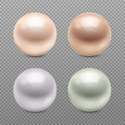 Realistic pearls set of pastel shiny round jewels isolated on transparent background 3d vector illustration