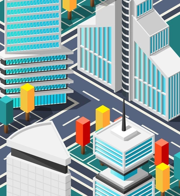 Fragment of city top view with crossroad  abstract street elements and futuristic architecture isometric vector illustration