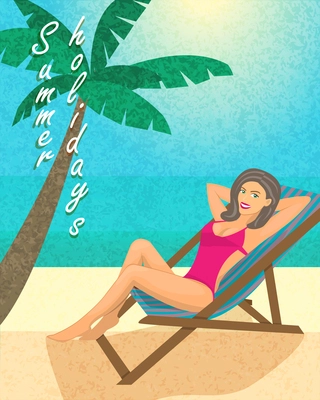 Summer holiday poster, print or banner template vector illustration